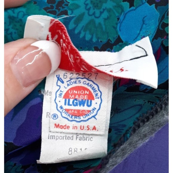 VTG 80s It's a Rich Miss Blue Pink Purple Floral Long Sleeve Blouson Dress L USA - Picture 11 of 12